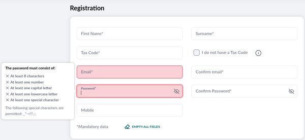 Trenitalia dumb password rule screenshot